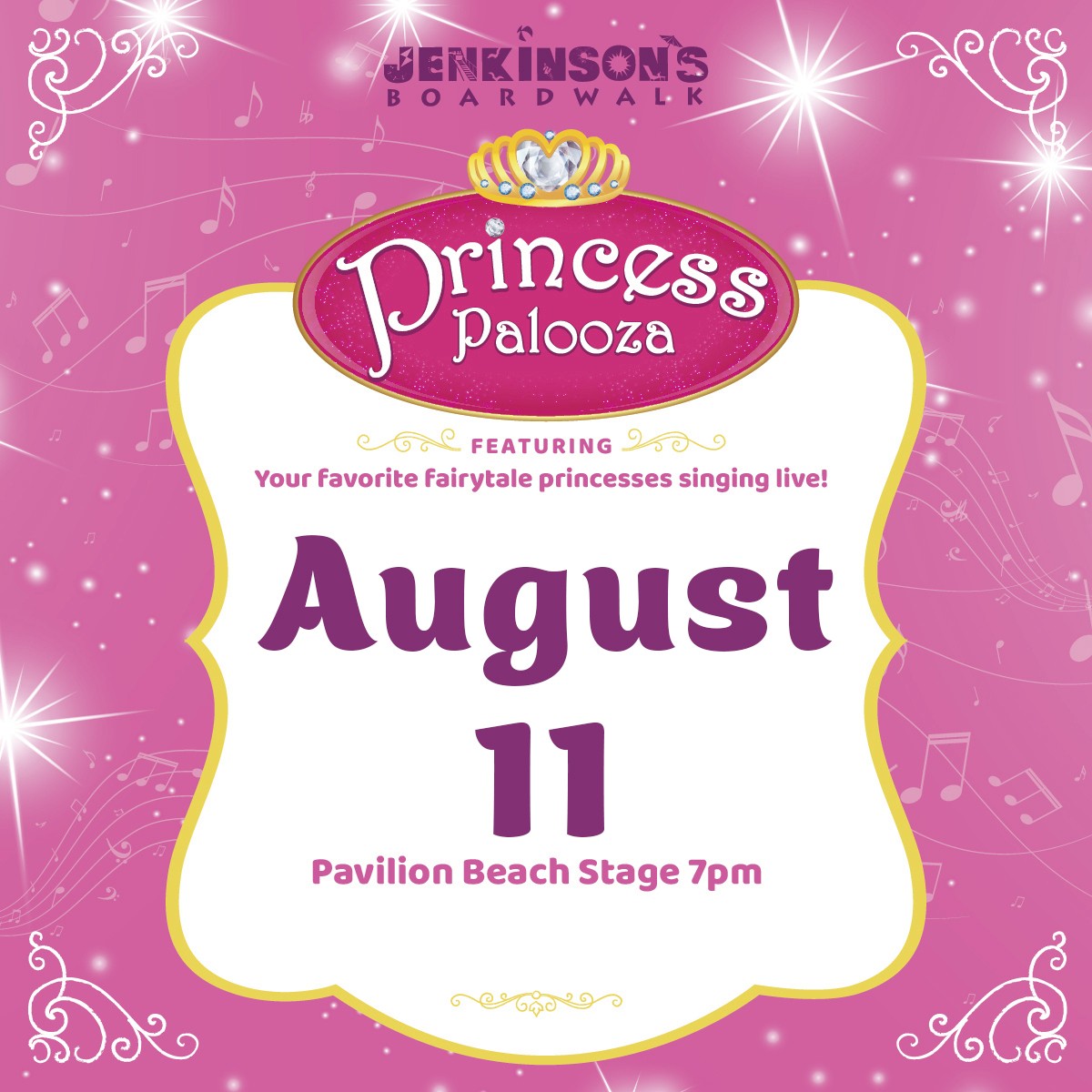 A promotional poster for "Princess Palooza" at Jenkinson's Boardwalk on August 21.